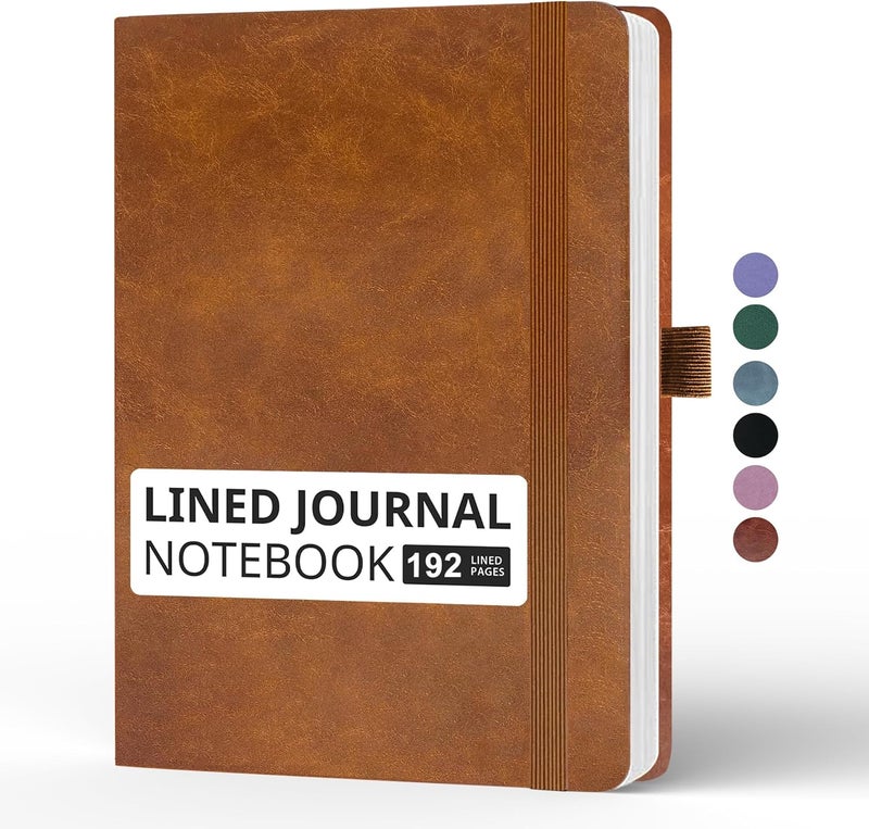LEAGIM Lined Journal Notebook, A5, 192 Pages 100 GSM Thick Paper, Hardcover Leather College Ruled Journal for Writing, Men Women, Journaling, Daily, Work, Office, Home School Business(Brown) - Image 1